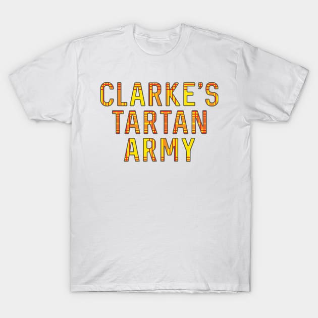 Clarke's Tartan Army, Scottish Lion Rampant Coloured Tartan, Scottish Football Slogan T-Shirt by MacPean